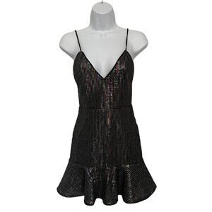 X By NBD Sequin Mini Cocktail Dress XS Ruffle Y2K LBD Whimsigoth Vampy Clubwear